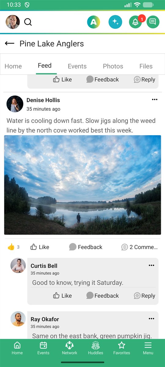 The Pine Lake Anglers feed with a photo of the lake at dawn