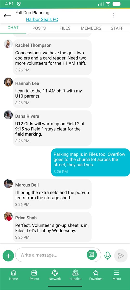 The Fall Cup Planning huddle chat