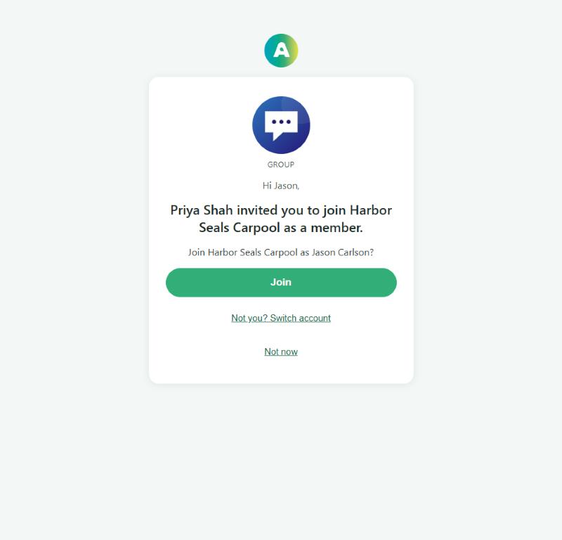 An invitation page naming who invited you